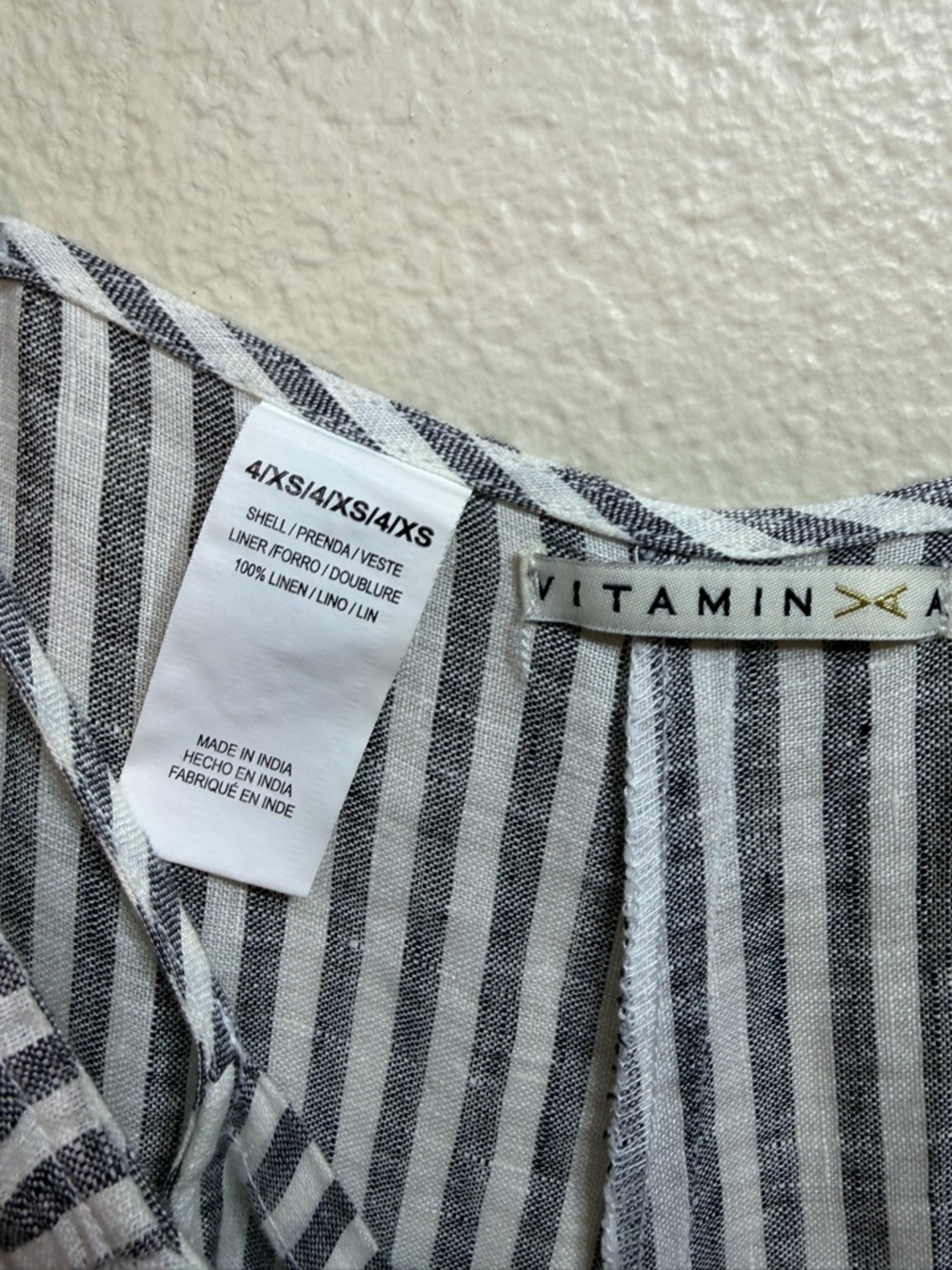 VITAMIN A LINEN Blue STRIPE CAPRI JUMPSUIT Size 4 Spring Summer Beach - Picture 6 of 6